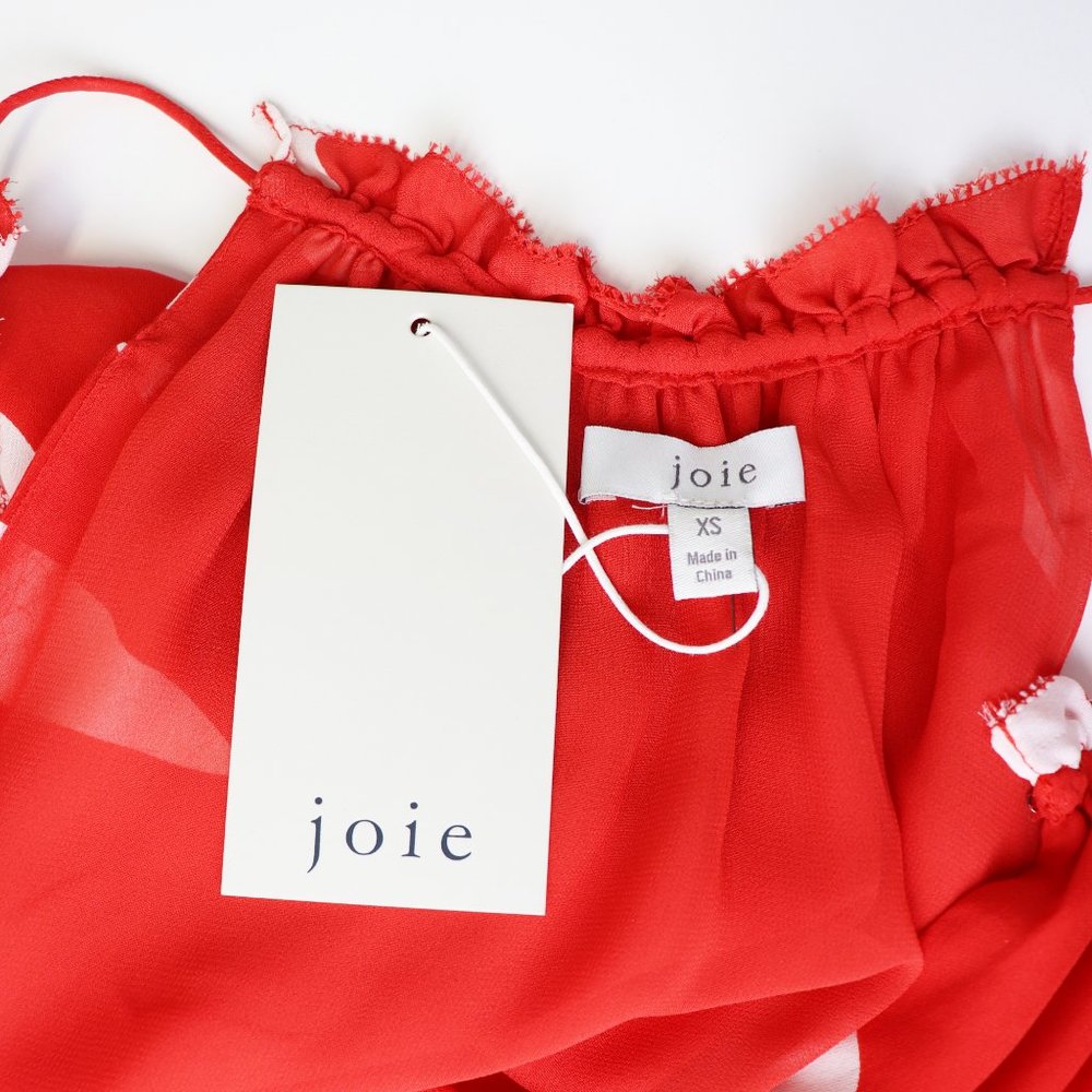 NWT Joie Jerelle Dress 100% Silk Sundress Tropic Red Floral Smocked Waist XS - Picture 5 of 11